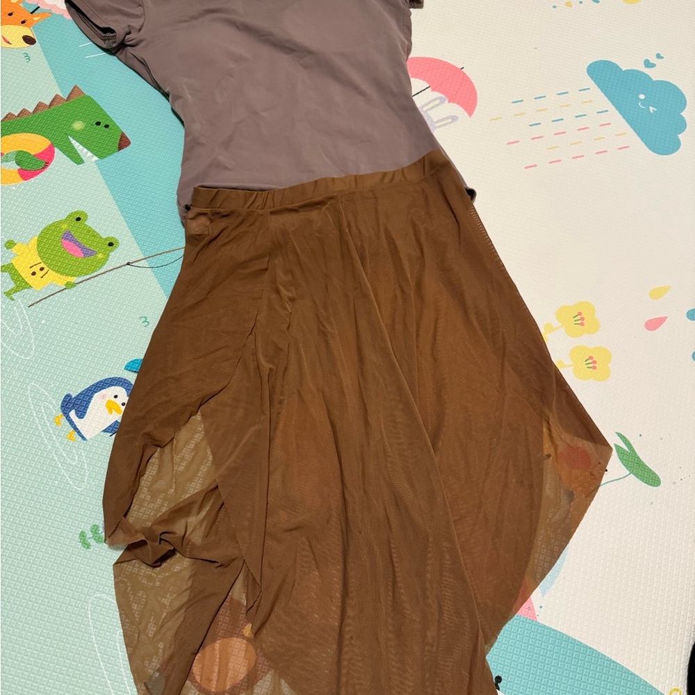 Elegant Block Brown Women's Pull-On Dance Skirt